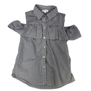 Calvin Klein Button Up Top Womens Size S black White Striped Cold  Shoulder